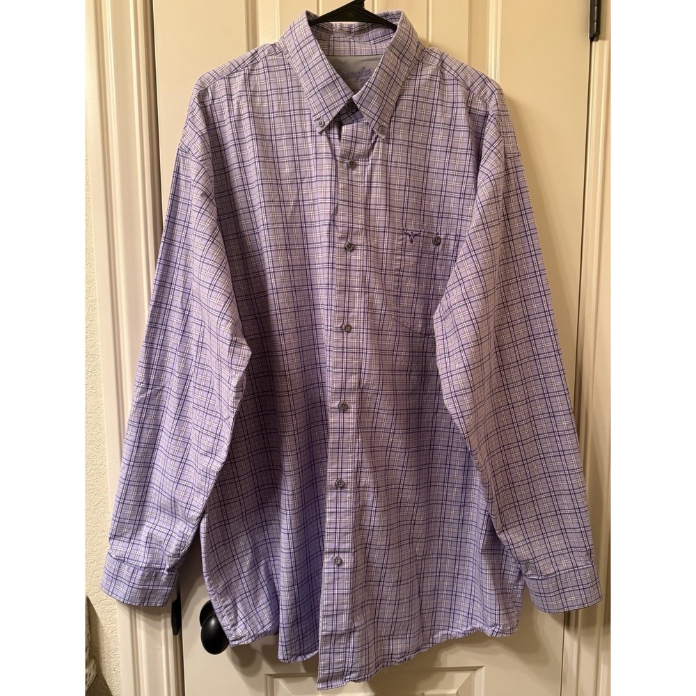 Wrangler 20X Mens XXL Purple Plaid Western Shirt Advanced Comfort LS Button Up